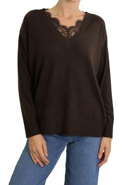 Maglione con scollo a V con dettagli in pizzo 